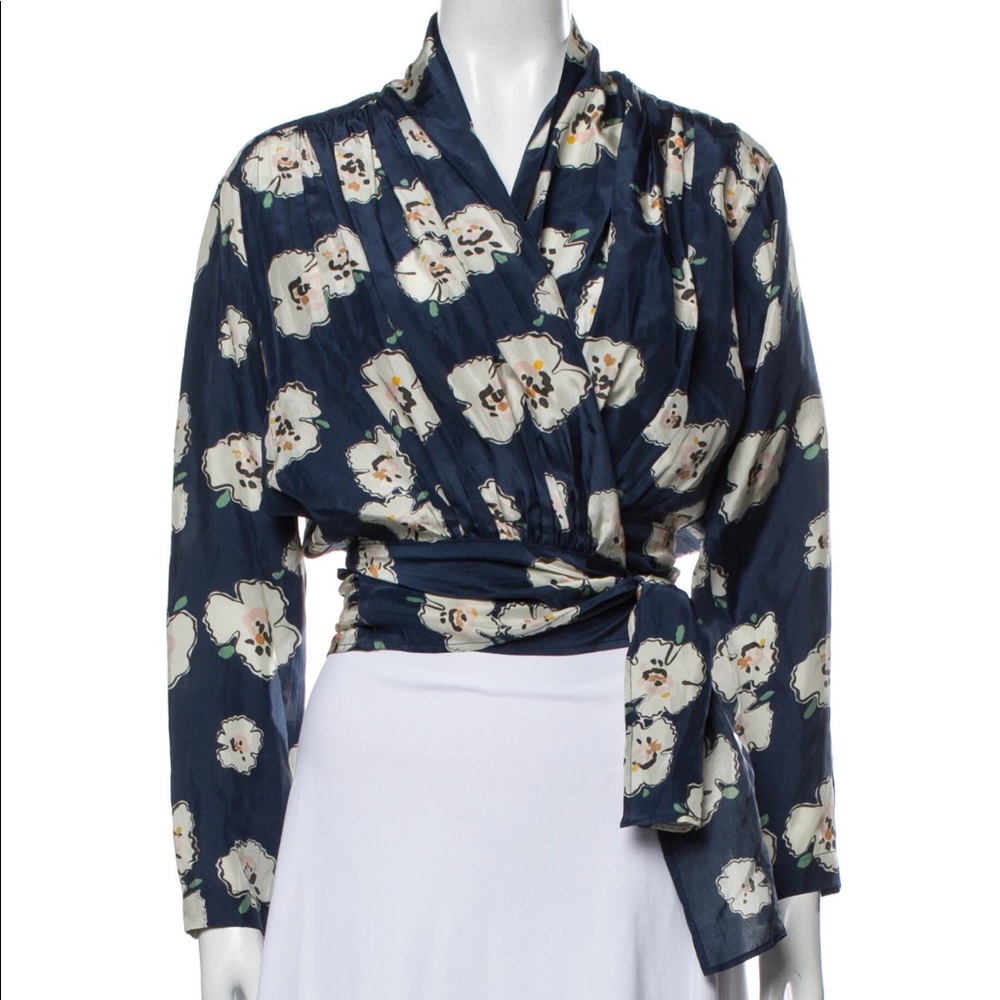 Apiece Apart silk blue and floral wrap top. 4